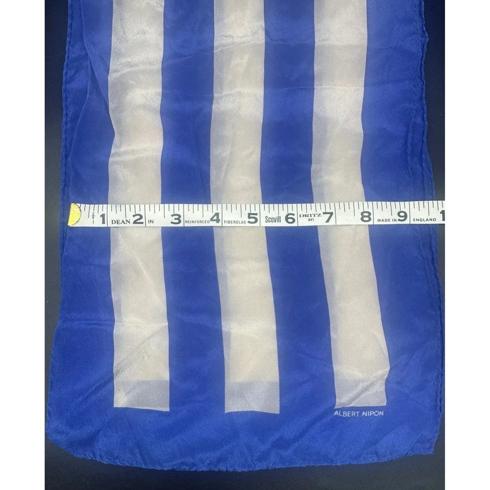 Albert Nipon Vintage Silk Scarf Blue White Striped XIIX Ltd Made in Japan 50